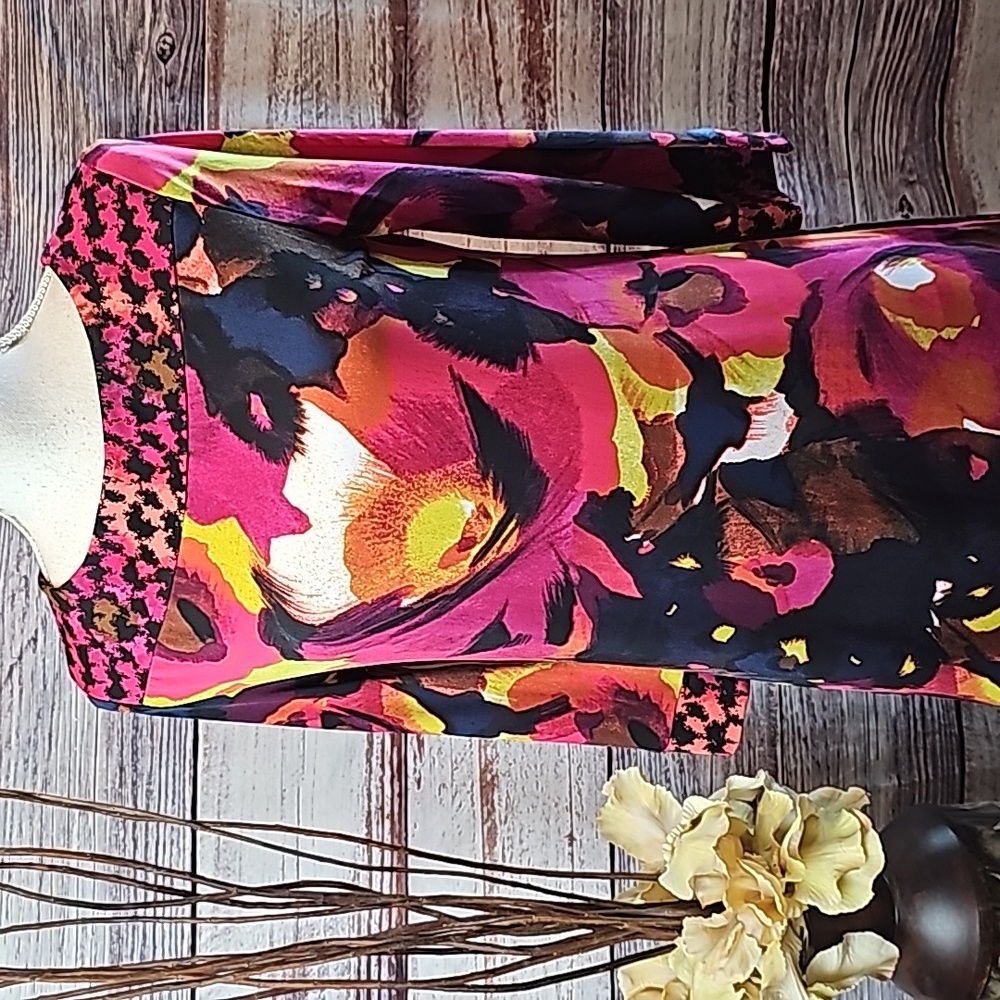 NEW ALFANI MULTI-COLOR 3/4 FLARED SLEEVE LONG TUNIC OR DRESS